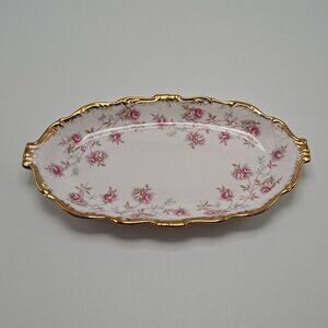 Queen Anne Harmony Rose Bone China Tray With Gold Trim 8.5” Floral England